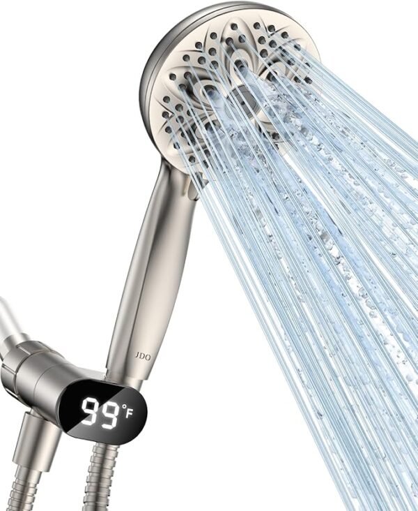 Handheld Showerheads with LED Display Temperature - JDO High Flow Showerhead with 6 Different Shower Modes - High Pressure even at Low Water Pressure - for Pet Bathing and Baby Care