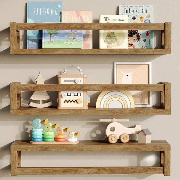 Upgraded Thick Floating Shelves - Multi-Use Wall-Mounted Bookshelves for Kids and Nursery, Ideal for Books, Toys, Spice Rack, Decor - Walnut Brown